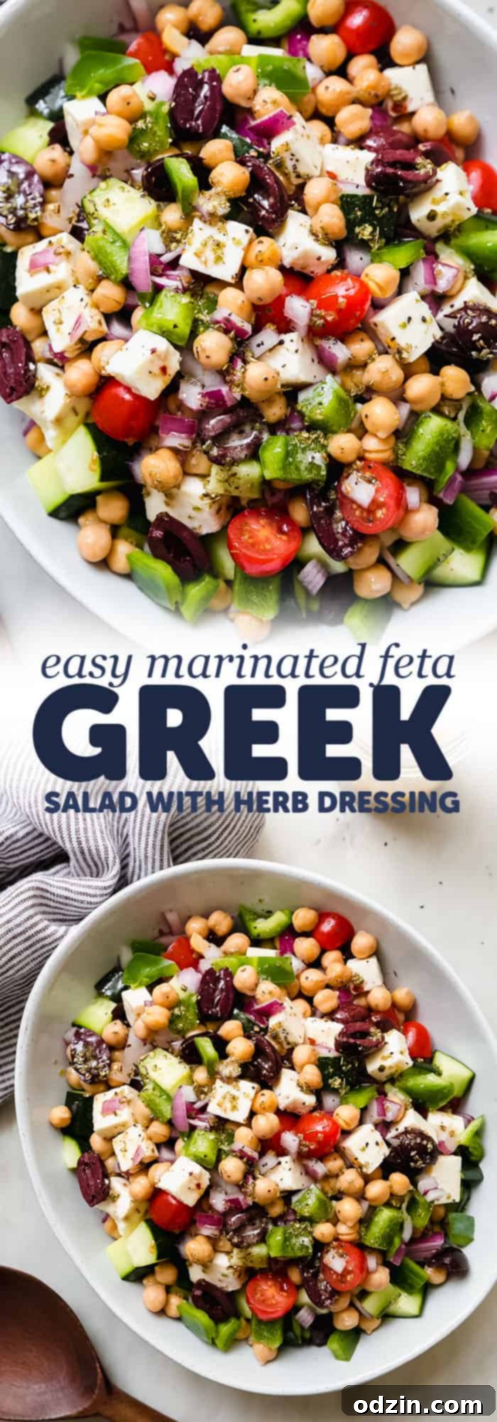 Hellenic Marinated Feta Salad 6 long image with two images combined with words for the sole purpose of pinning on Pinterest