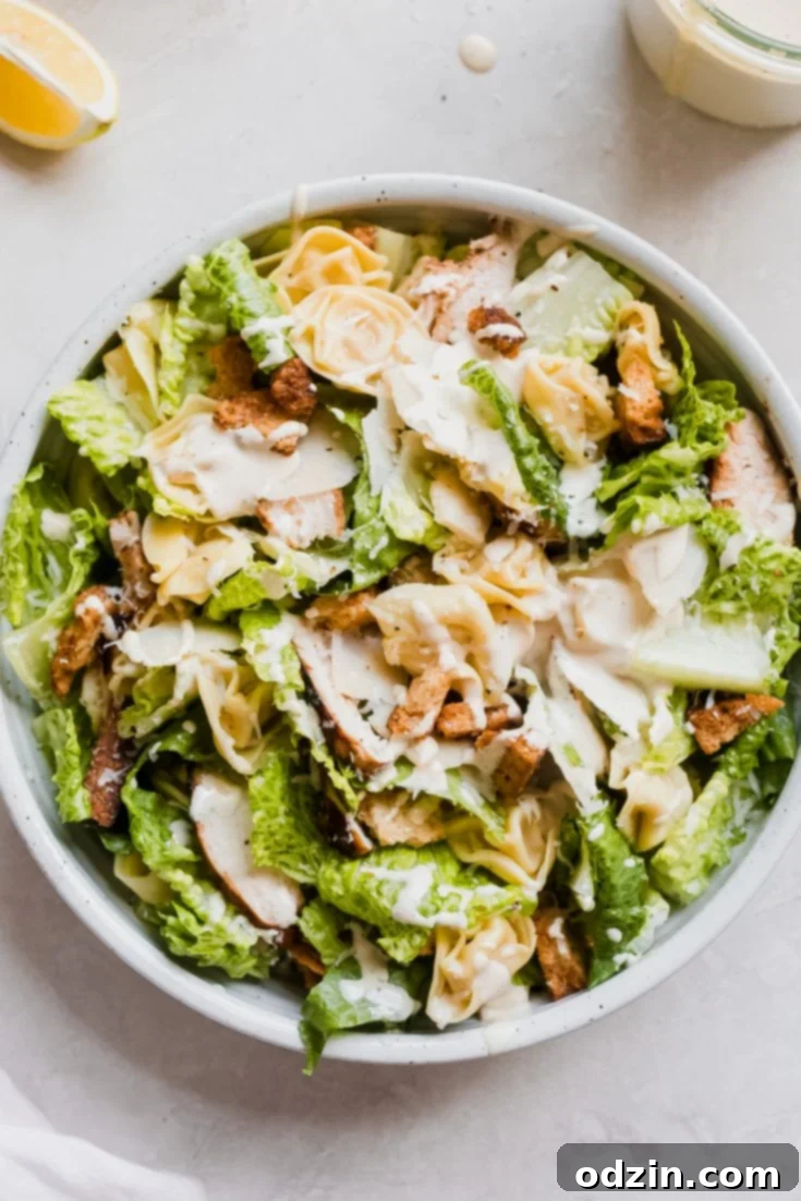Creamy Chicken Tortellini Caesar Salad - A flavorful pasta salad recipe