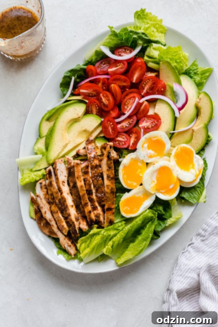 Honey Mustard Chicken Cobb Salad, beautifully plated and ready to enjoy.