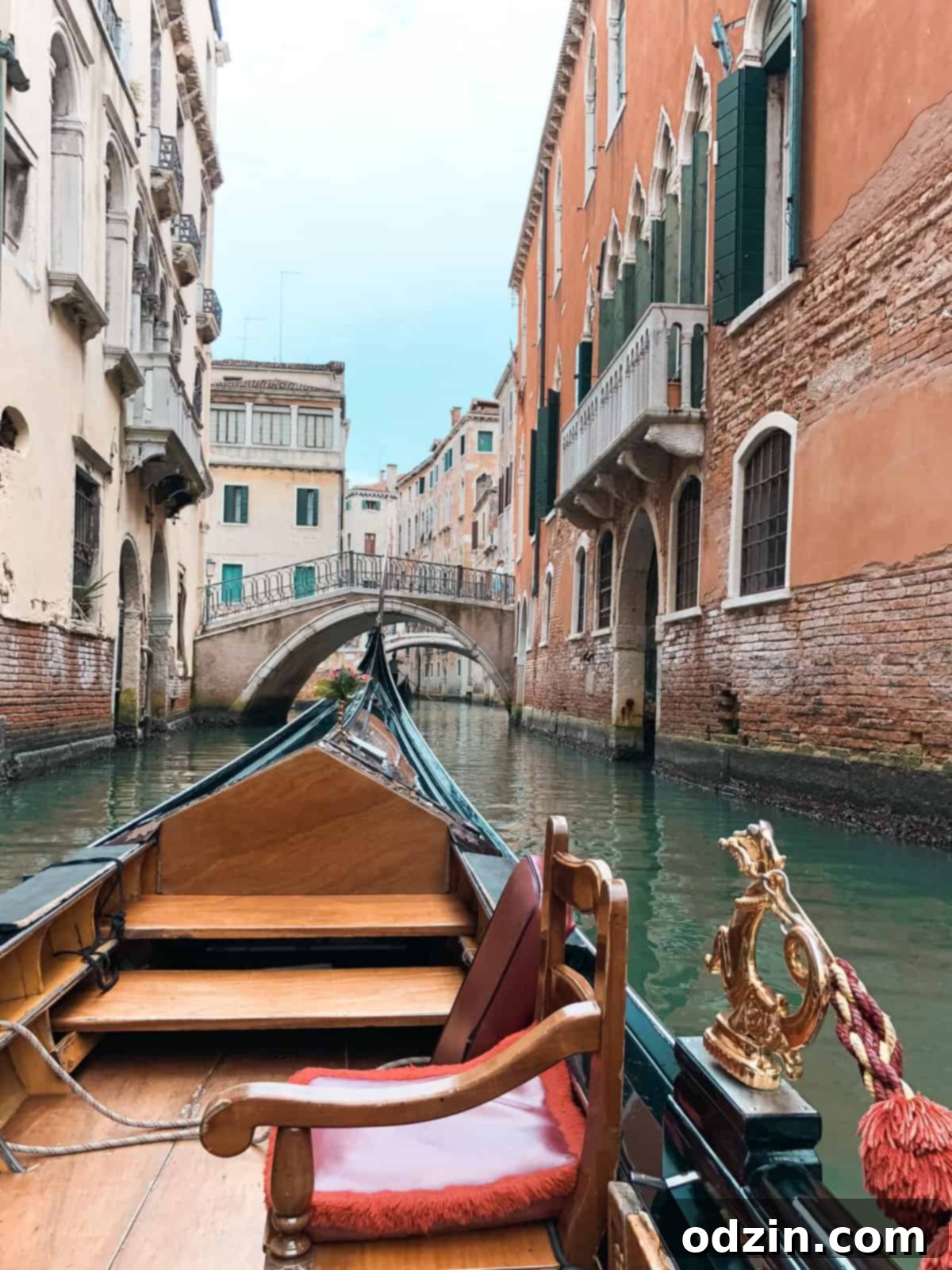 our gondola about to pass under a small bridge