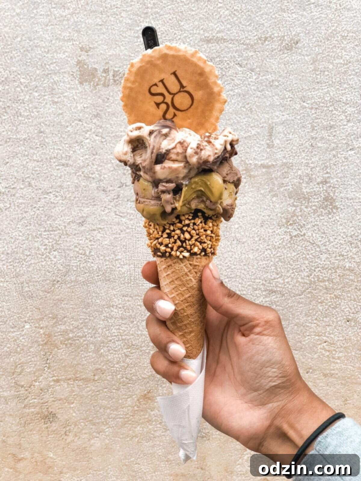 pistachio and chocolate hazelnut gelato from Suso Gelato