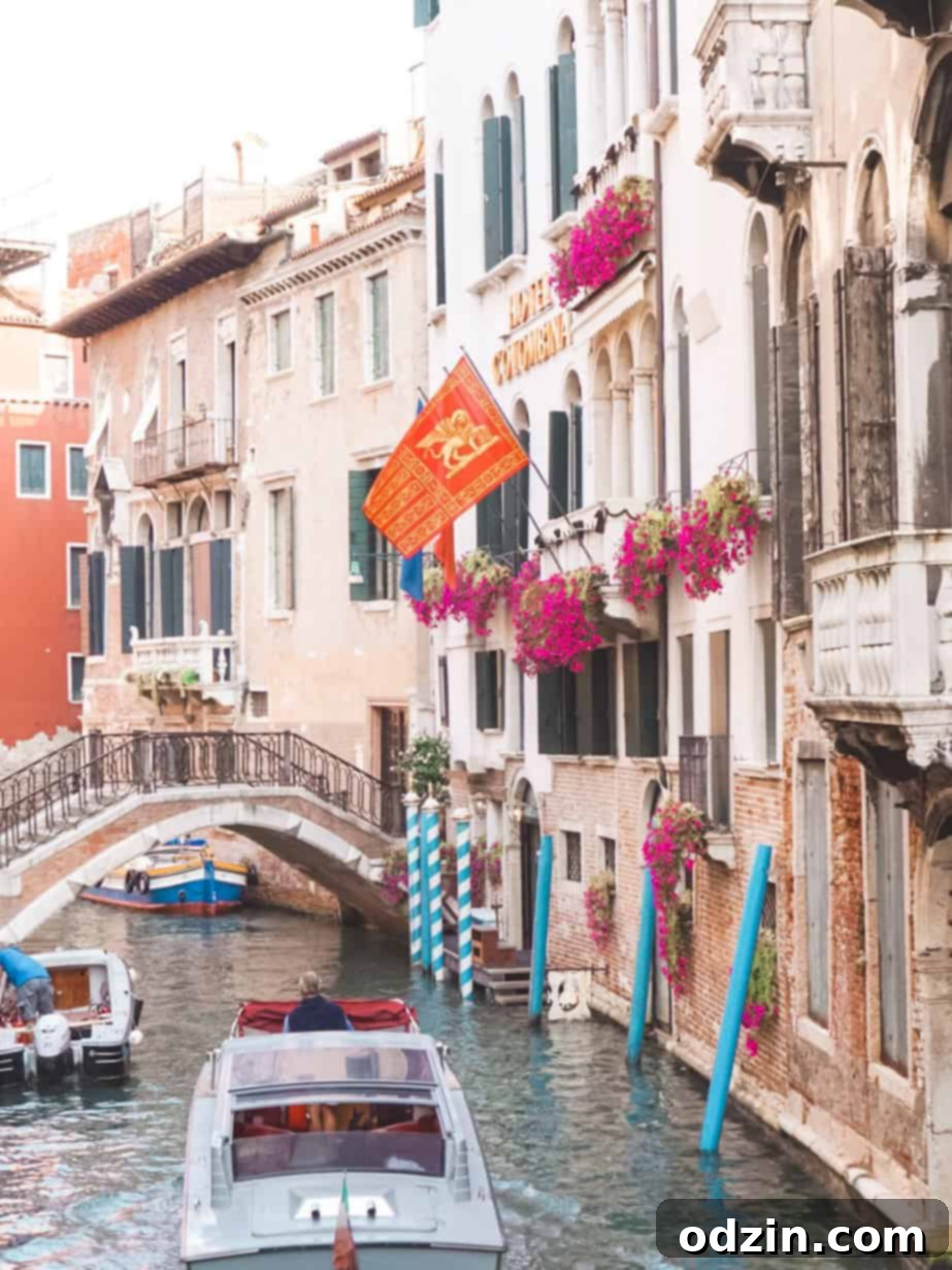 boats of narrow canals in Venice