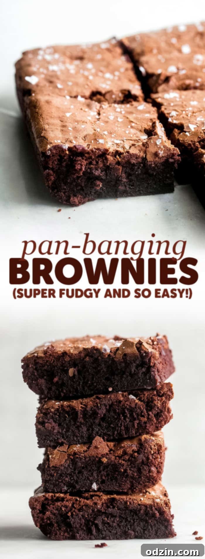 Decadent Pan-Banging Salted Fudge Brownies 11 long image with two brownie images combined with text for Pinterest pinning