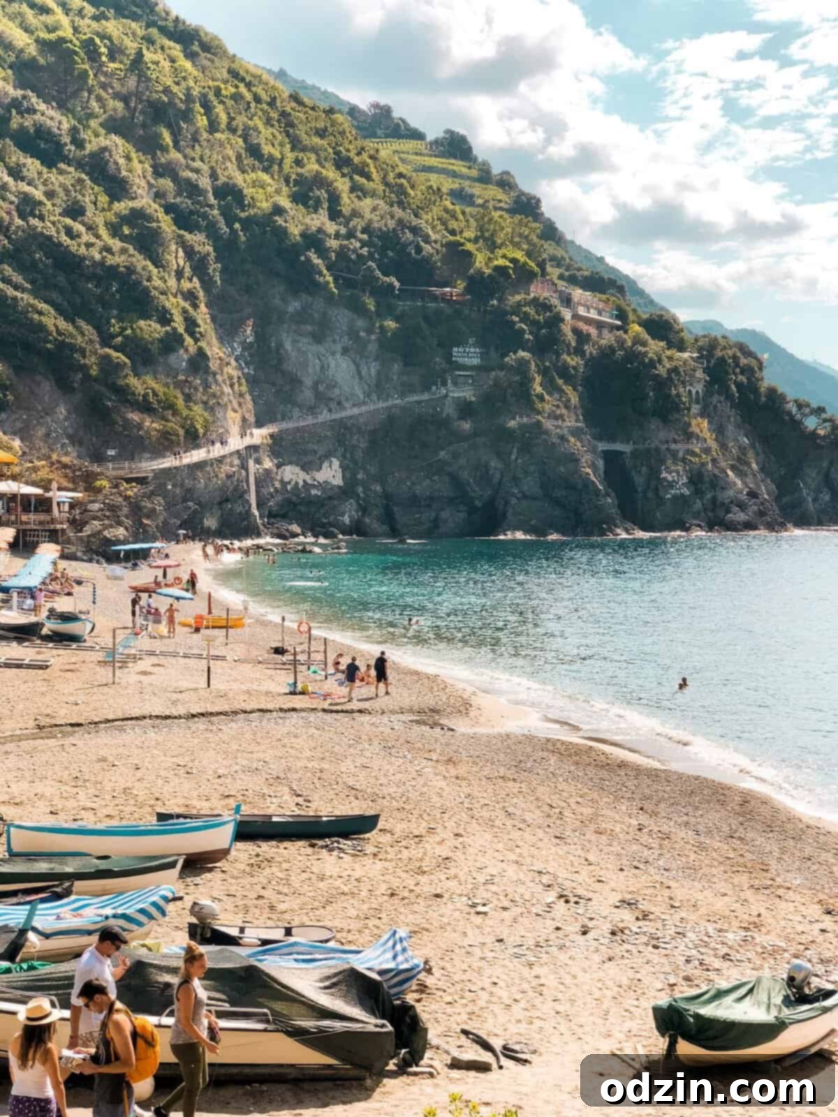 a cliff along the beachside at Monterosso al Mar