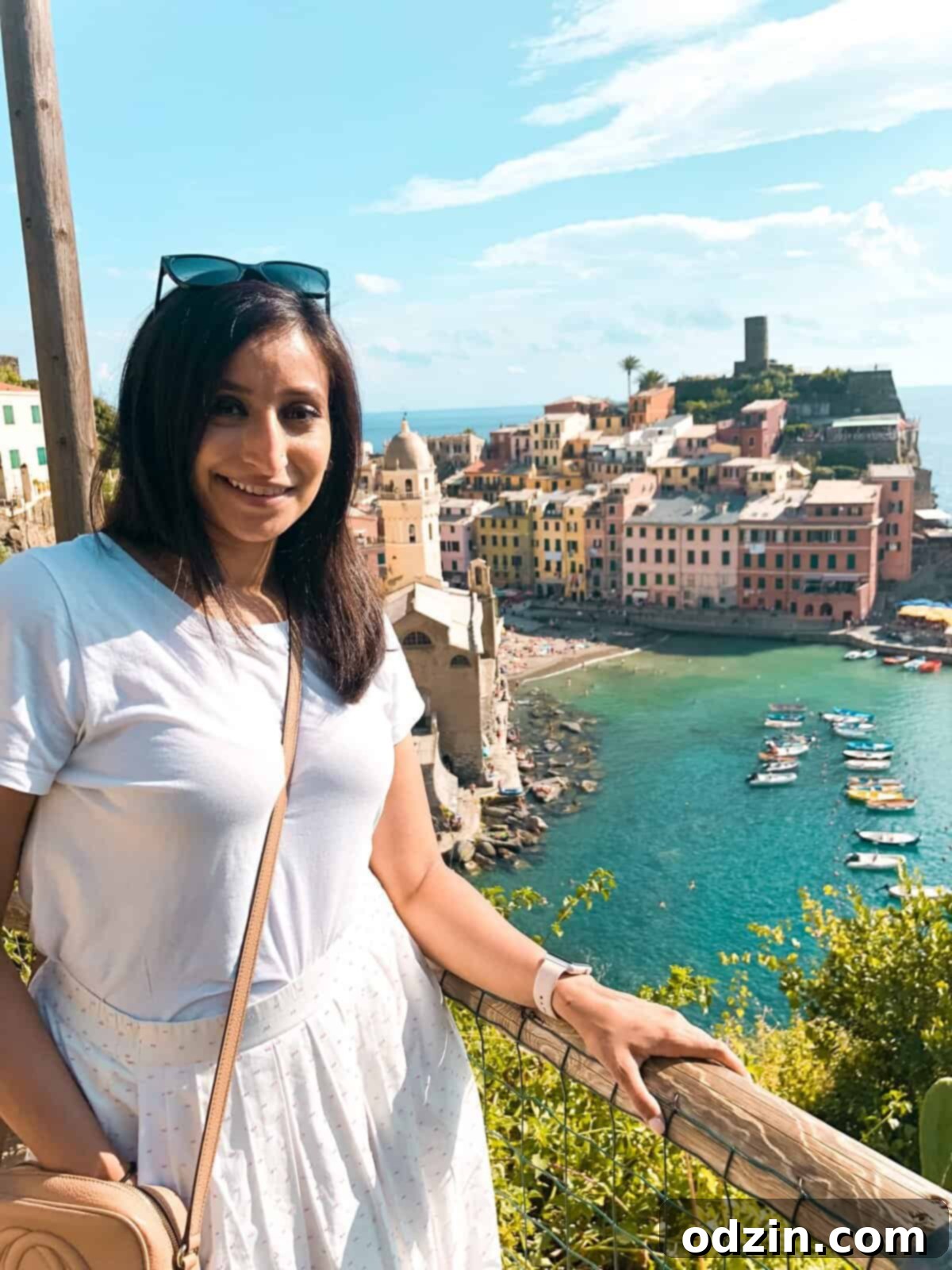 me standing with the Vernazza harbor behind me