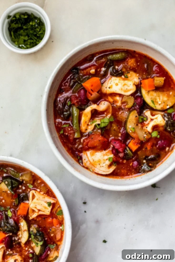 Fire-Roasted Tortellini Minestrone Soup for Pinterest