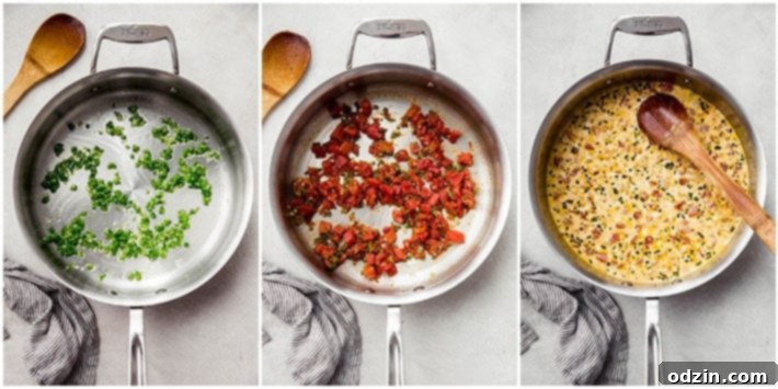 Zesty Texas Green Chili Queso 6 three pictures showing process on how to make queso dip