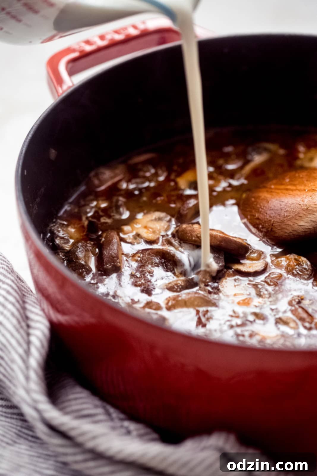 Rich & Comforting Hungarian Mushroom Soup 7 adding the flour mixture to mushroom soup pot