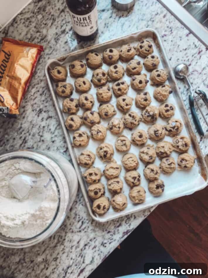 Cookie Dough Scooped on a baking sheet