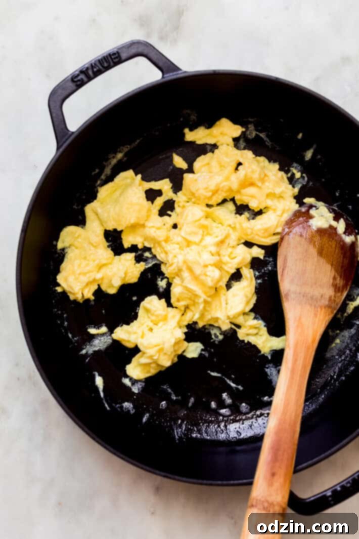 scrambled eggs in a pan