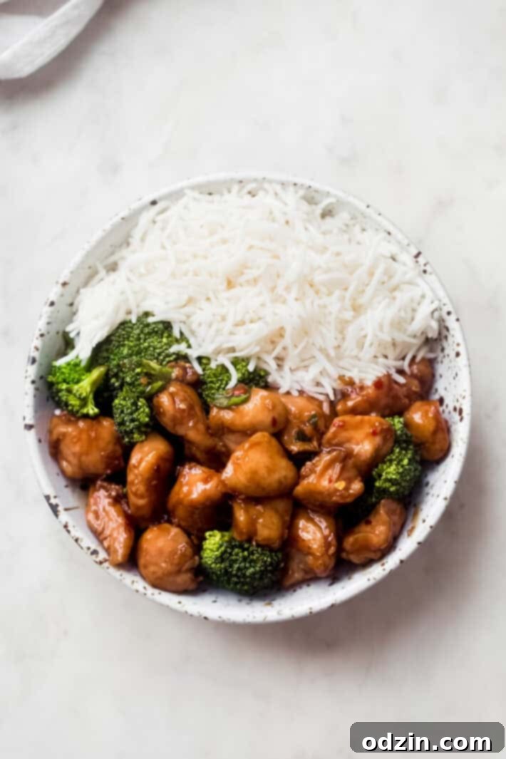 Teriyaki Chicken with broccoli in a bowl with rice