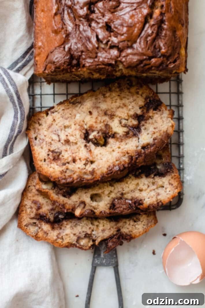 sliced chocolate hazelnut banana bread