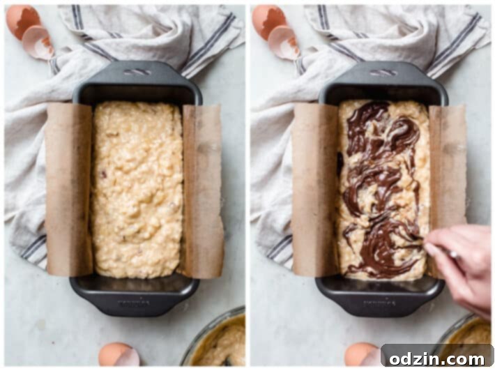 how to make swirls in banana bread with chocolate hazelnut spread