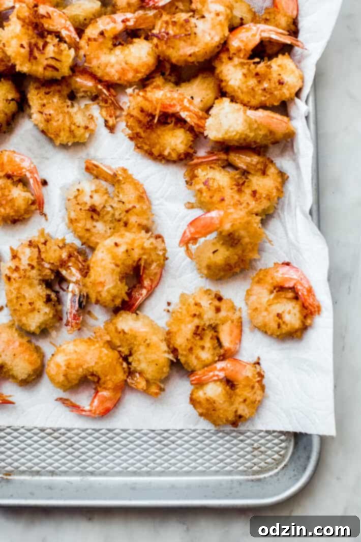crispy coconut shrimp after frying