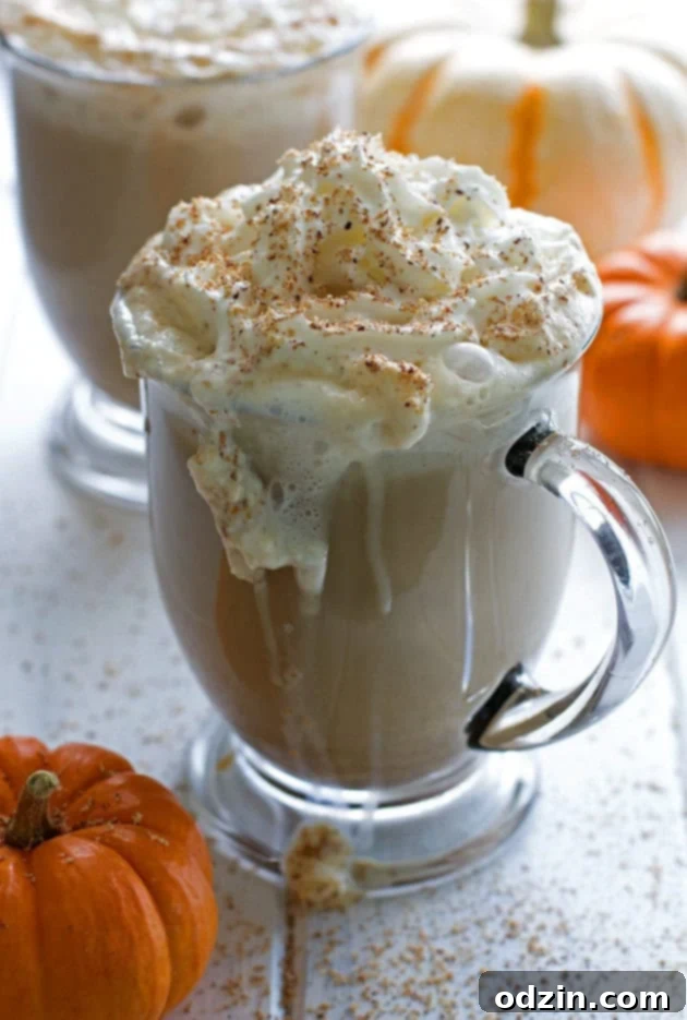 Homemade Pumpkin Spice Latte in a glass mug