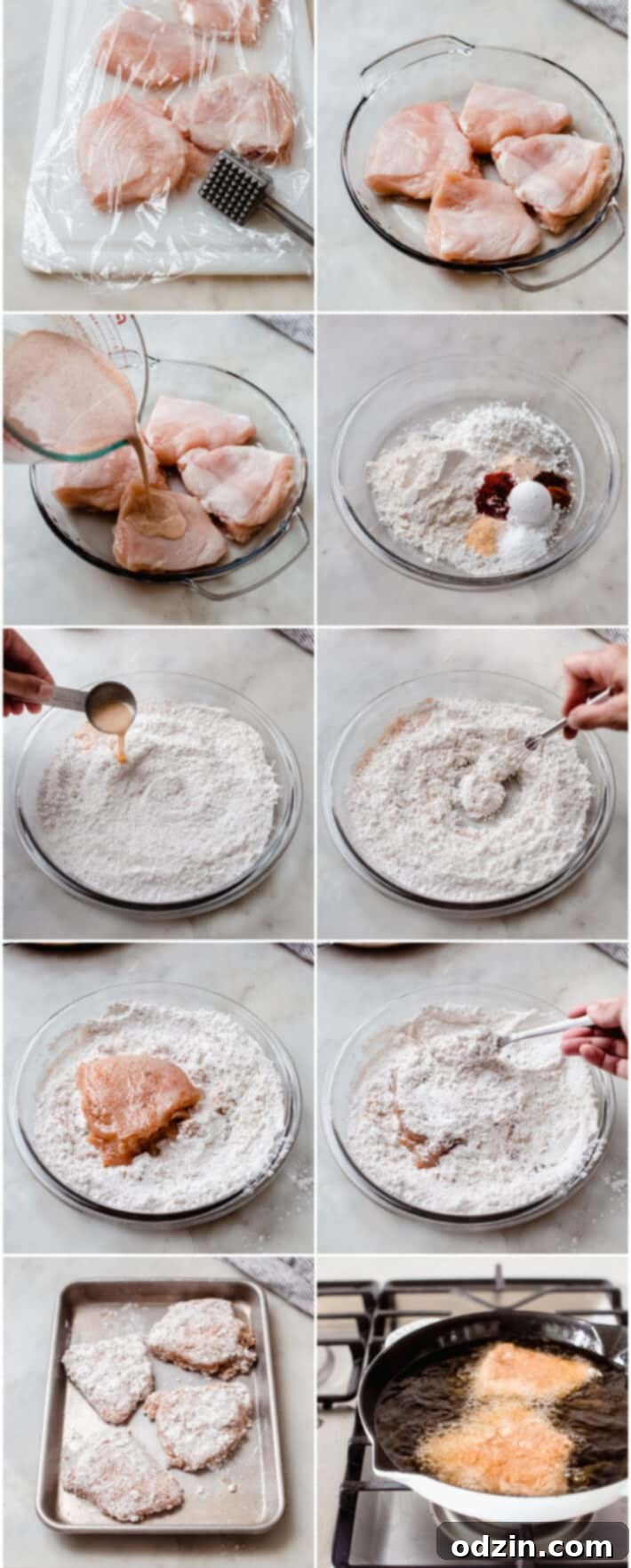 Signature Pickle Crunch Chicken Sandwich 4 the portioning, brining, dredging, and frying process for crispy chicken