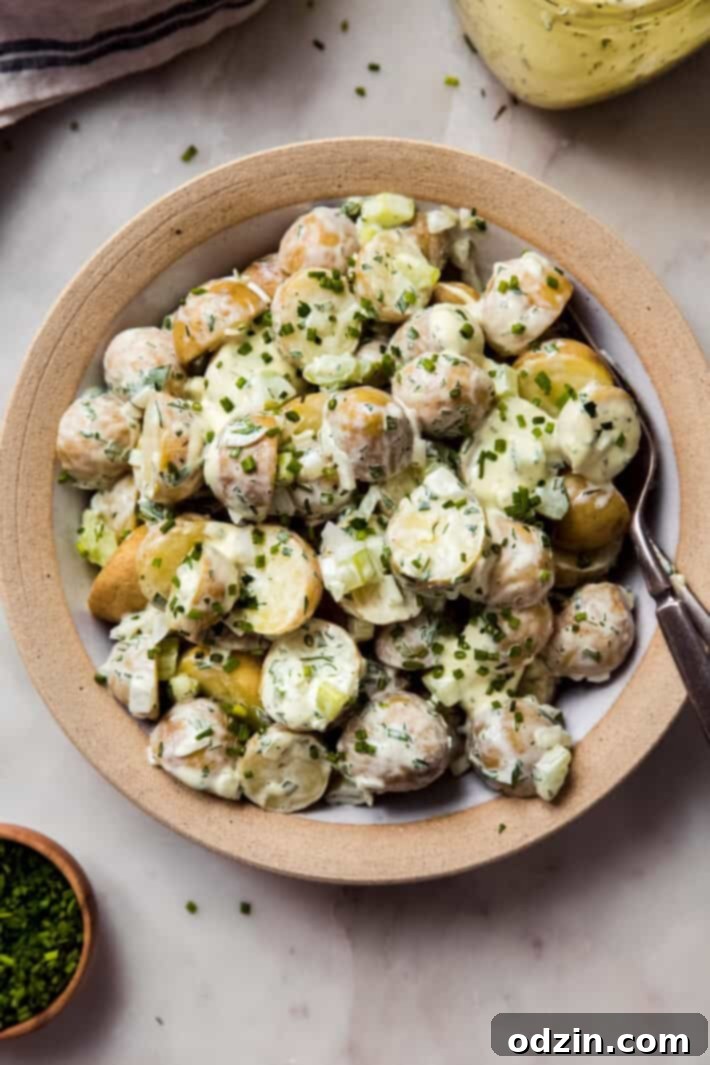 top shot of potato salad