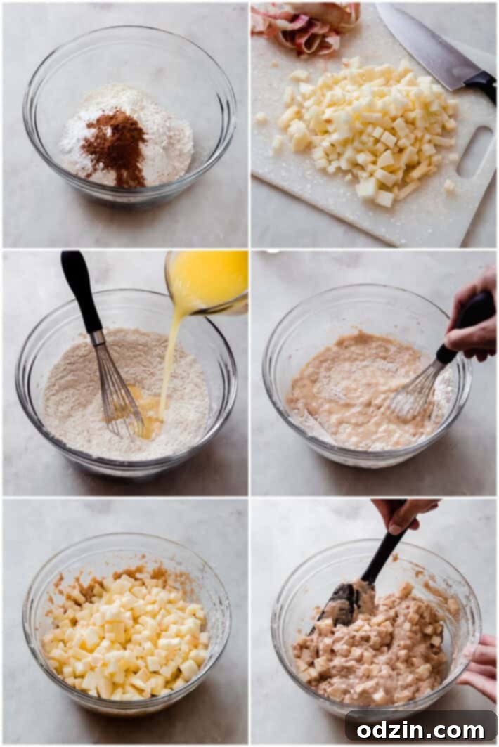 Effortless Maple Honeycrisp Apple Fritters 5 process shtots for preparing the fritter batter