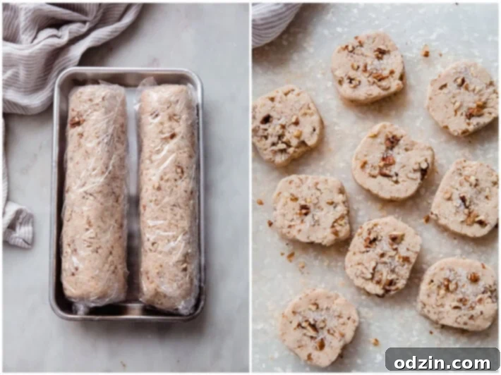 logs of pecan cookies and sliced log