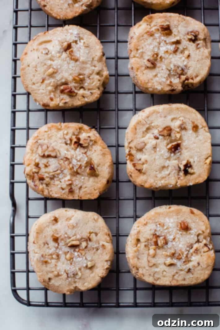 warm pecan shortbread cooling on wire rack