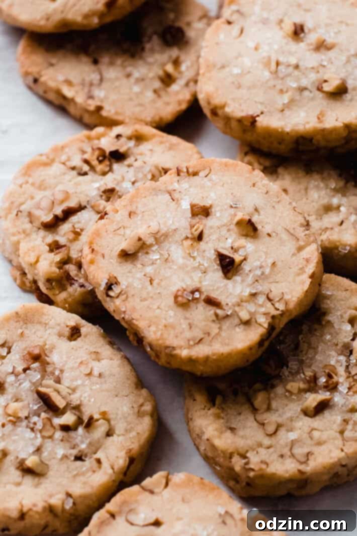 close up of pecans on pecan shortbread 