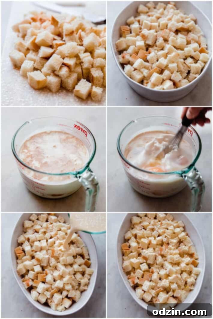 process of putting together the casserole in 6 images