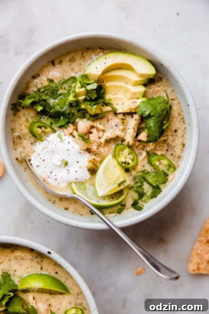 A final close-up of the white chicken chili, emphasizing its creamy texture