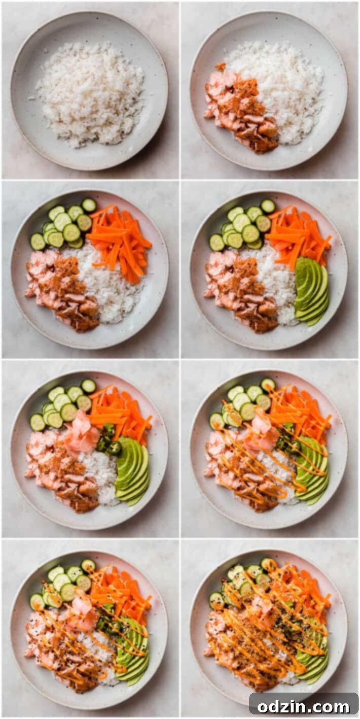 Your Go-To Weeknight Salmon Sushi Bowls 6 how to put together a salmon sushi bowl step by step