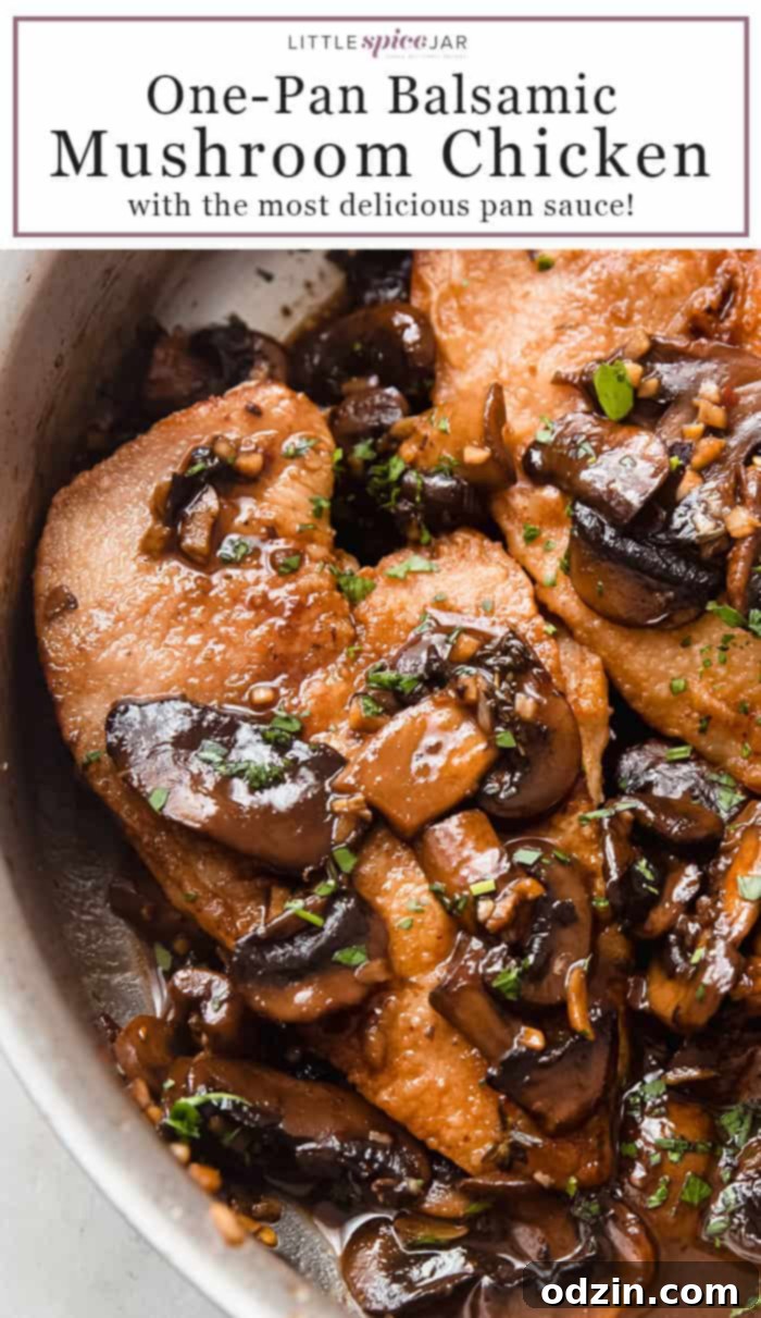 Balsamic Mushroom Chicken plated with a side of greens