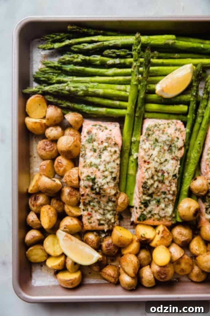garlic butter salmon on sheet pan
