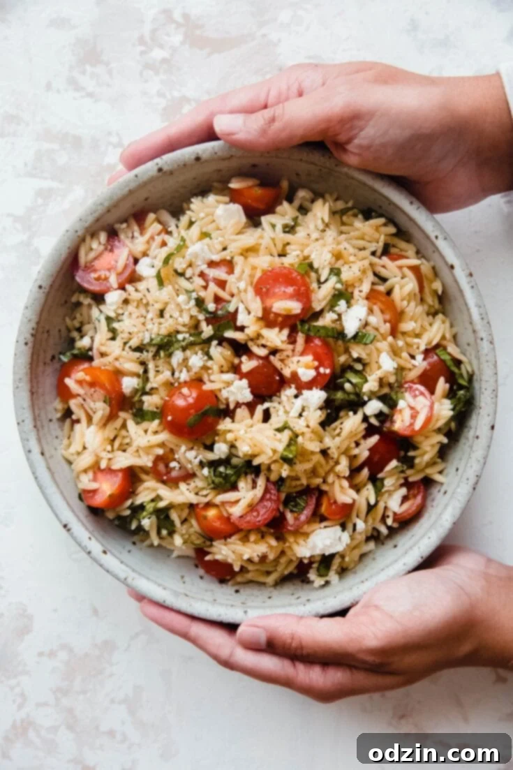 Tomato Basil and Feta Orzo Salad