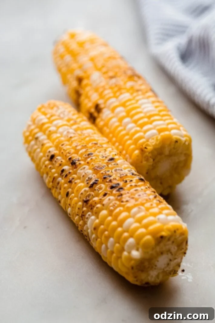 charred corn kernels scattered on a white marble surface