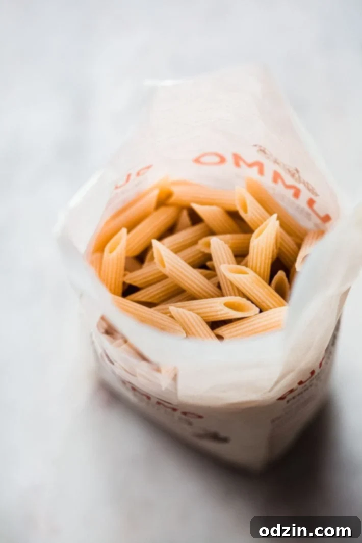 Dried Penne Pasta in White Packaging