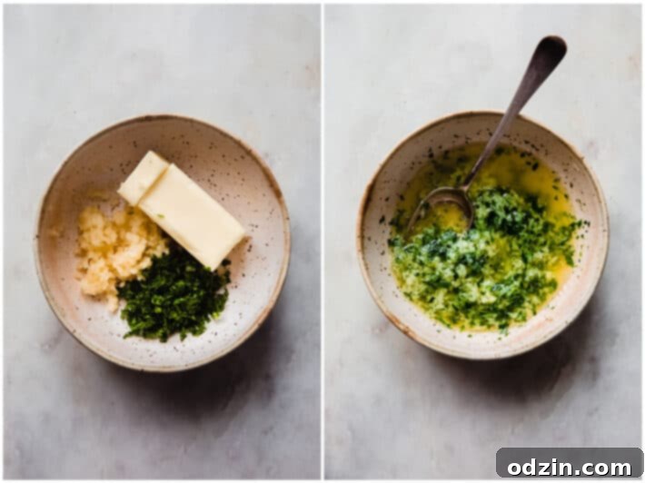 Shatteringly Crispy Garlic Parmesan Wings 6 garlic parsley butter before and after melting