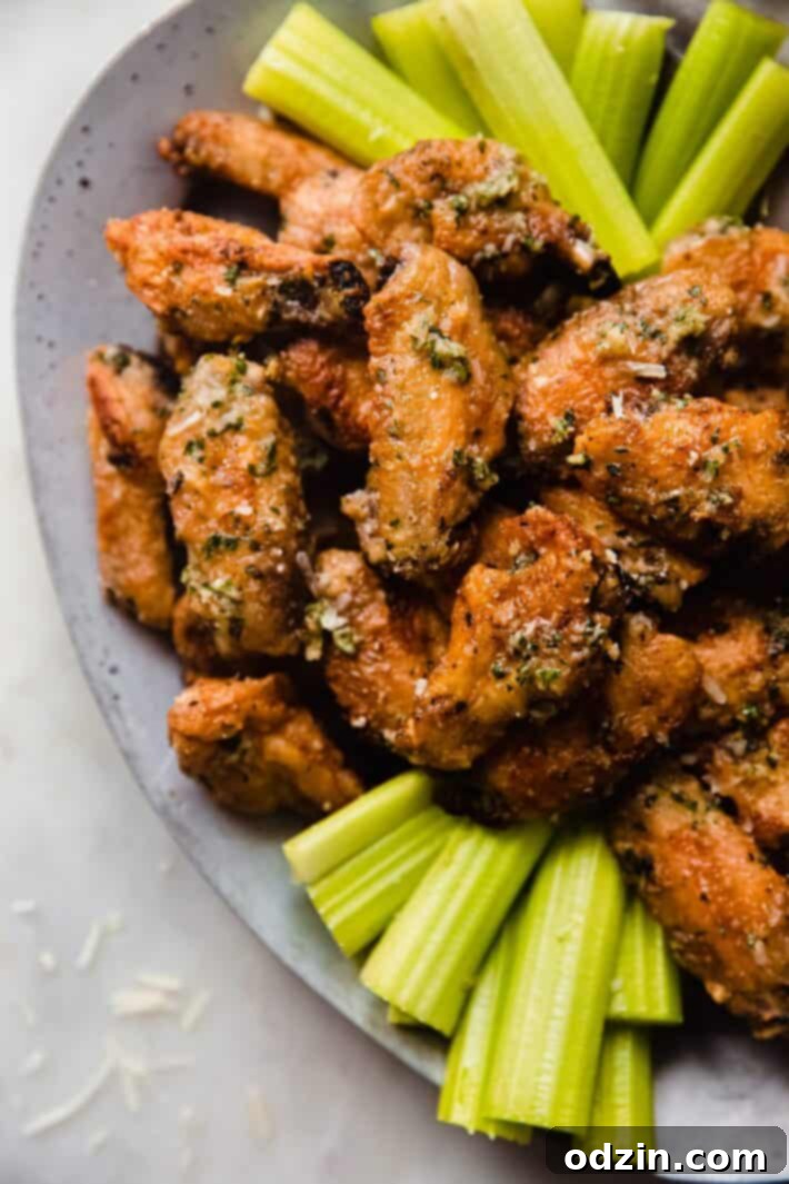 Shatteringly Crispy Garlic Parmesan Wings 8 plate with prepared garlic parmesan wings