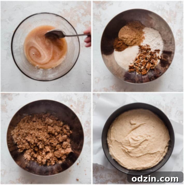 Decadent Brown Butter Cinnamon Pecan Coffee Cake 4 steps for making cinnamon pecan coffee cake