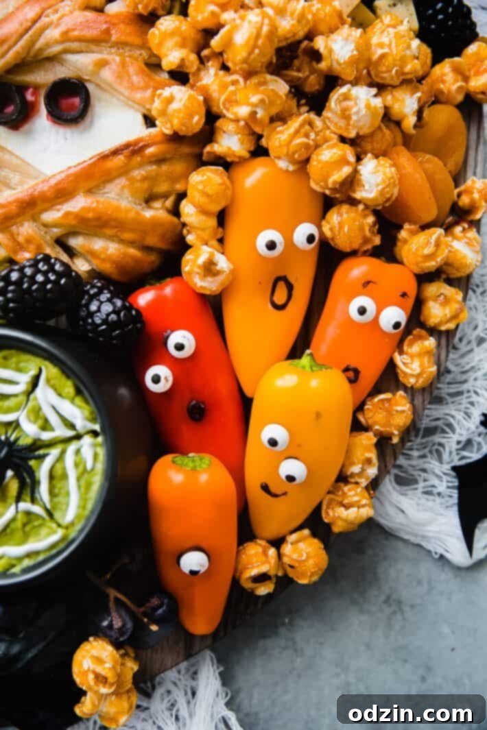 sweet peppers with chocolate and candy eyeballs