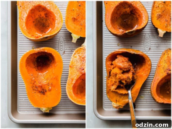 sliced and roasted squash on baking sheet