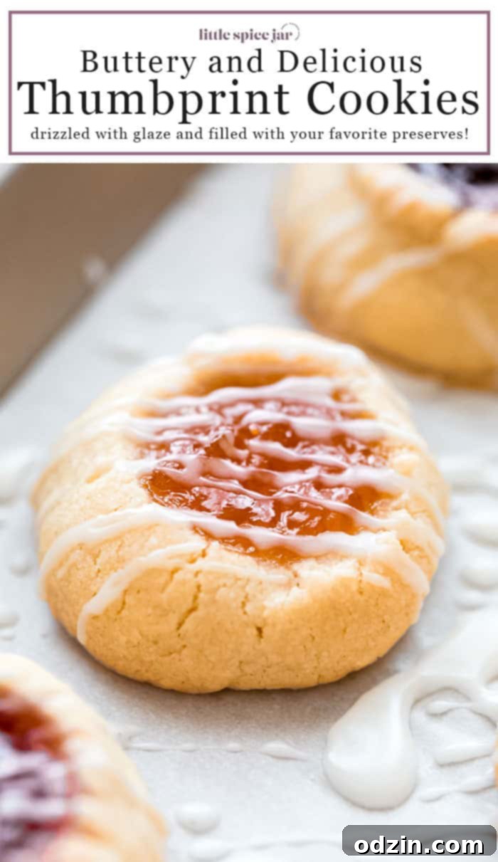 Glazed Apricot and Raspberry Thumbprint Cookies on a Pinterest Pin