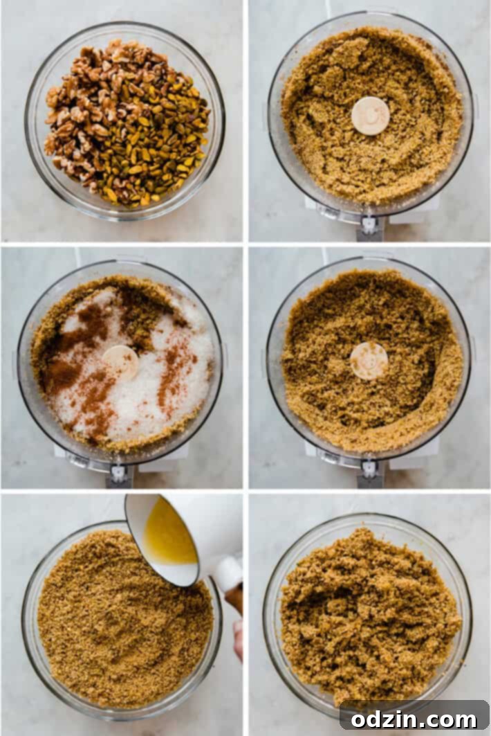 processing the nuts and adding sugar and spices for the filling