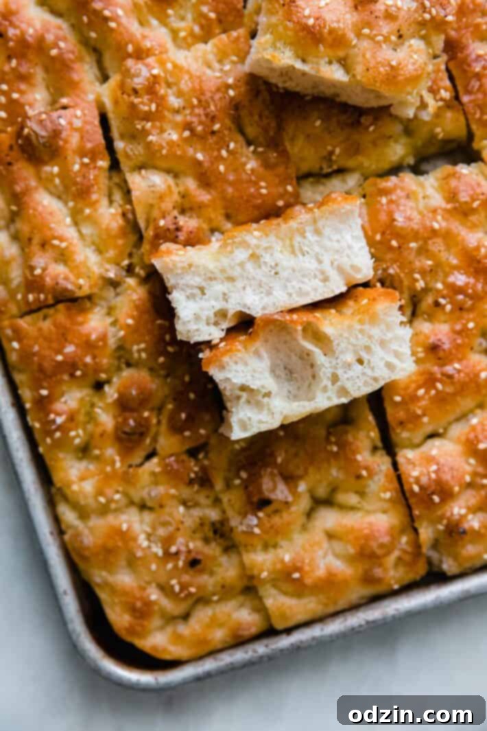 two pieces of focaccia showing texture