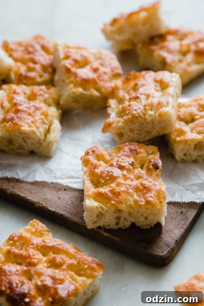 focaccia bread on wooden board