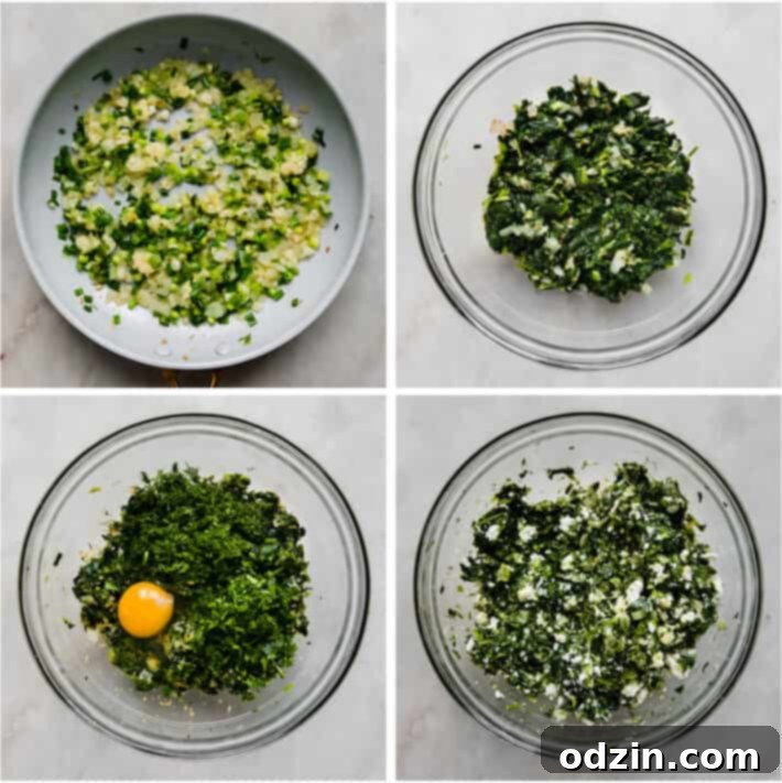 Flaky Spinach Feta Gems 4 step by step images of spinach filling