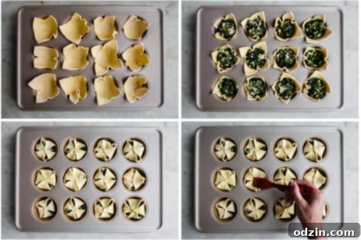 Flaky Spinach Feta Gems 5 how to fill and brush the puffs step by step