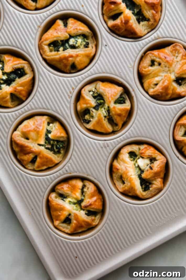 Flaky Spinach Feta Gems 6 puffs in metal muffin pan