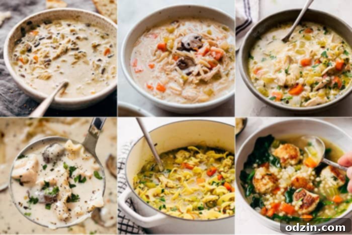 A bowl of creamy chicken soup with wild rice