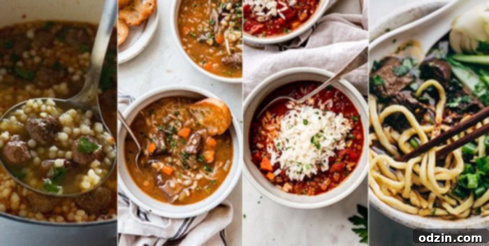 A bowl of hearty beef and barley soup