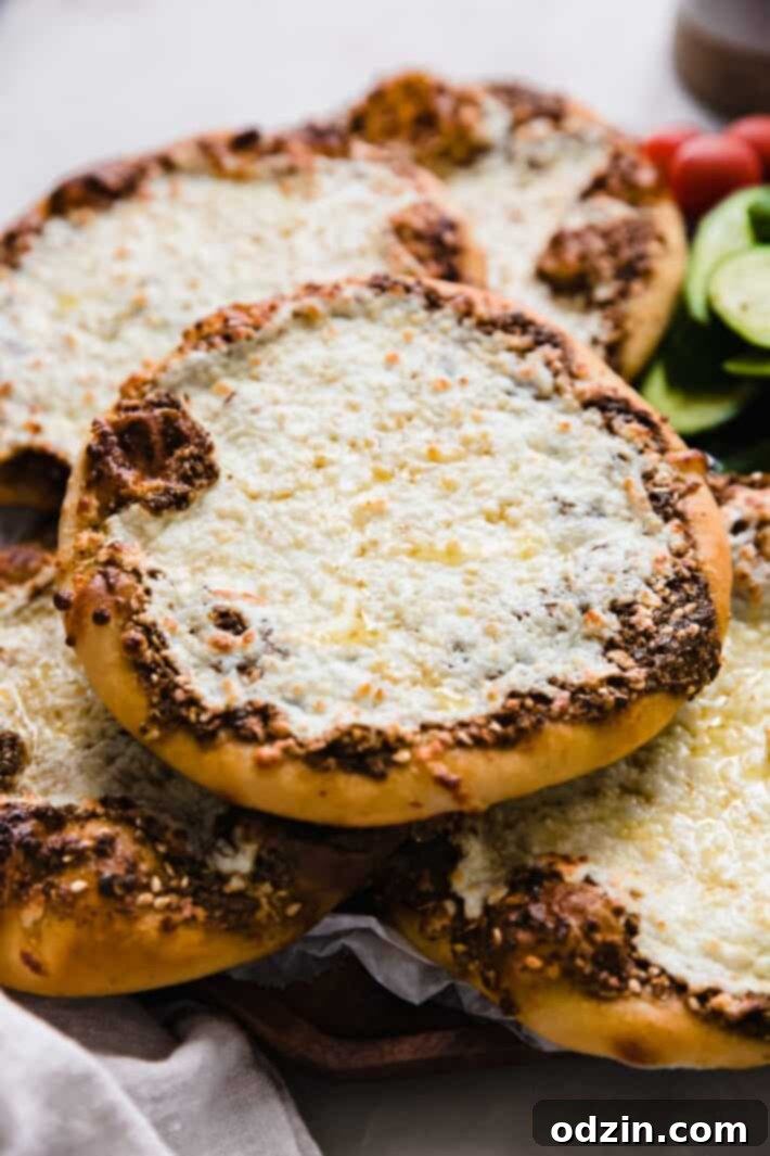 manakish topped with olive oil on wood platter