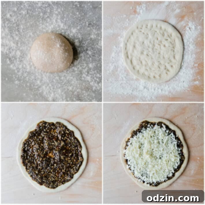 topping the manakish dough with Za'atar and Akawi cheese