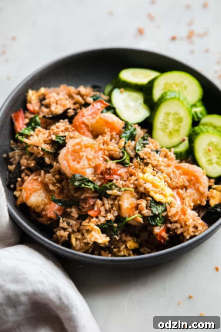 Holy Basil Fried Rice 7 bowl of fried rice topped with shrimp